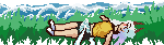 Art of my persona, Aurora, drawn by myself. It is an image of her lying on some grass next to a body of water with some strong waves.