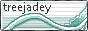 White button, with a white dragon tail on it. the tail ends with a pointed aquamarine colored tip. black text says: treejadey
